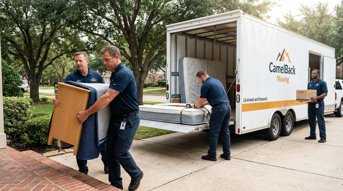 Crew loading residential truck for cross-state move from Tonkawa, OK