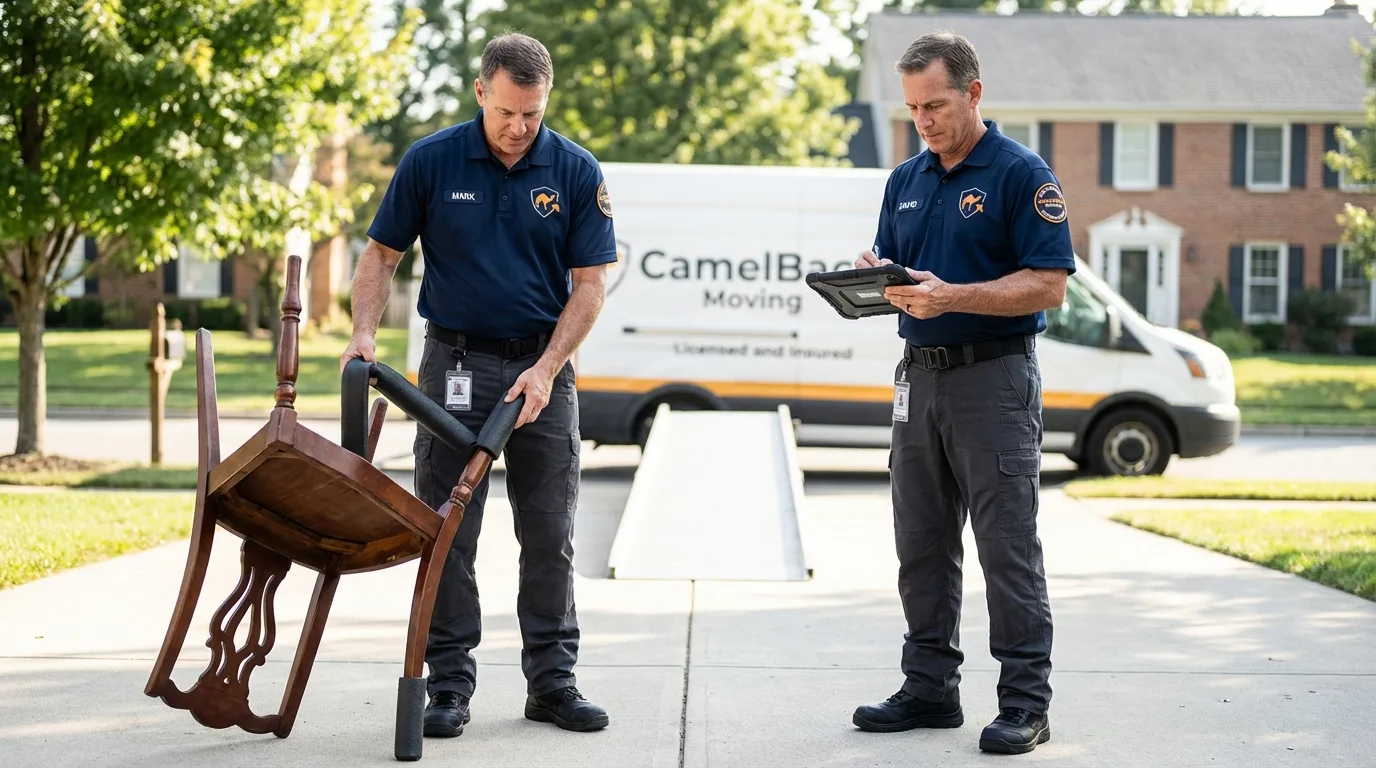 Movers inspecting furniture for damage prevention before loading in Tonkawa, OK
