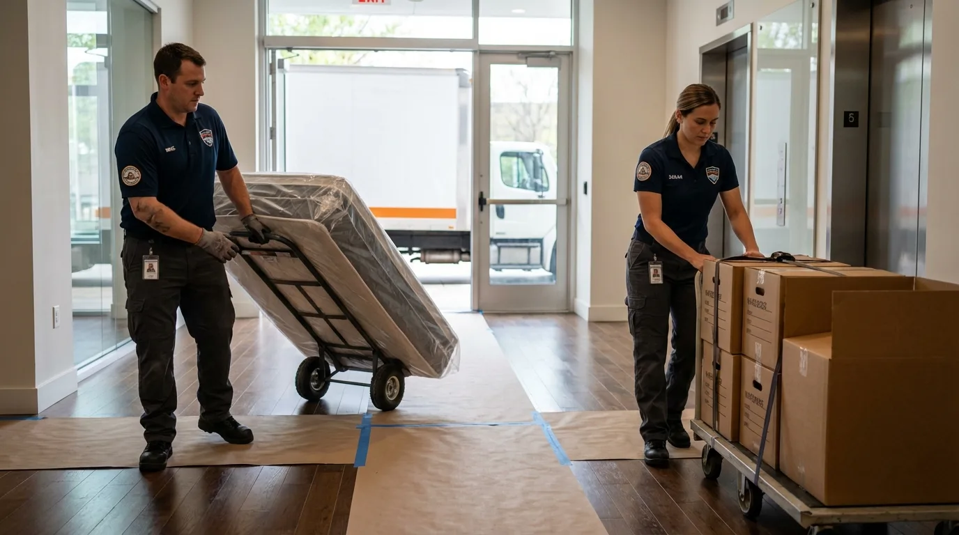 Professional apartment movers loading elevator in Tonkawa, OK